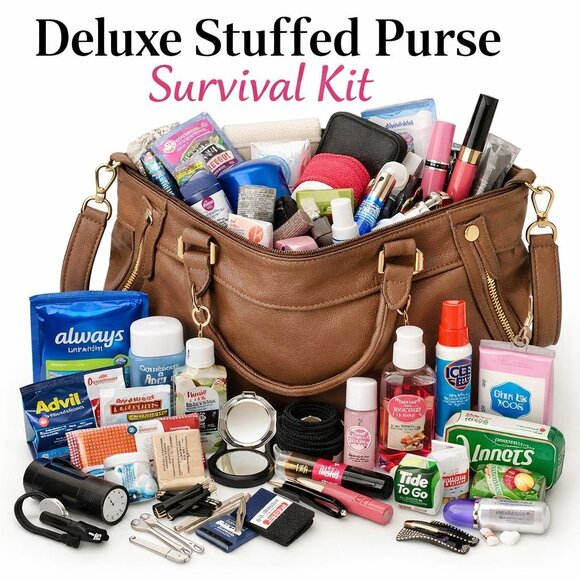 Stuffed Purse Survival Kit – Beauty, Hygiene & Everyday Essentials Bag - Picture 3 of 3